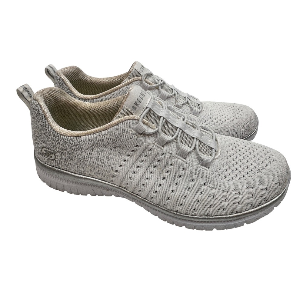 Skechers Empire D'Lux Women Gray Silver Mesh Memory Foam SlipOn Sneakers size7.5